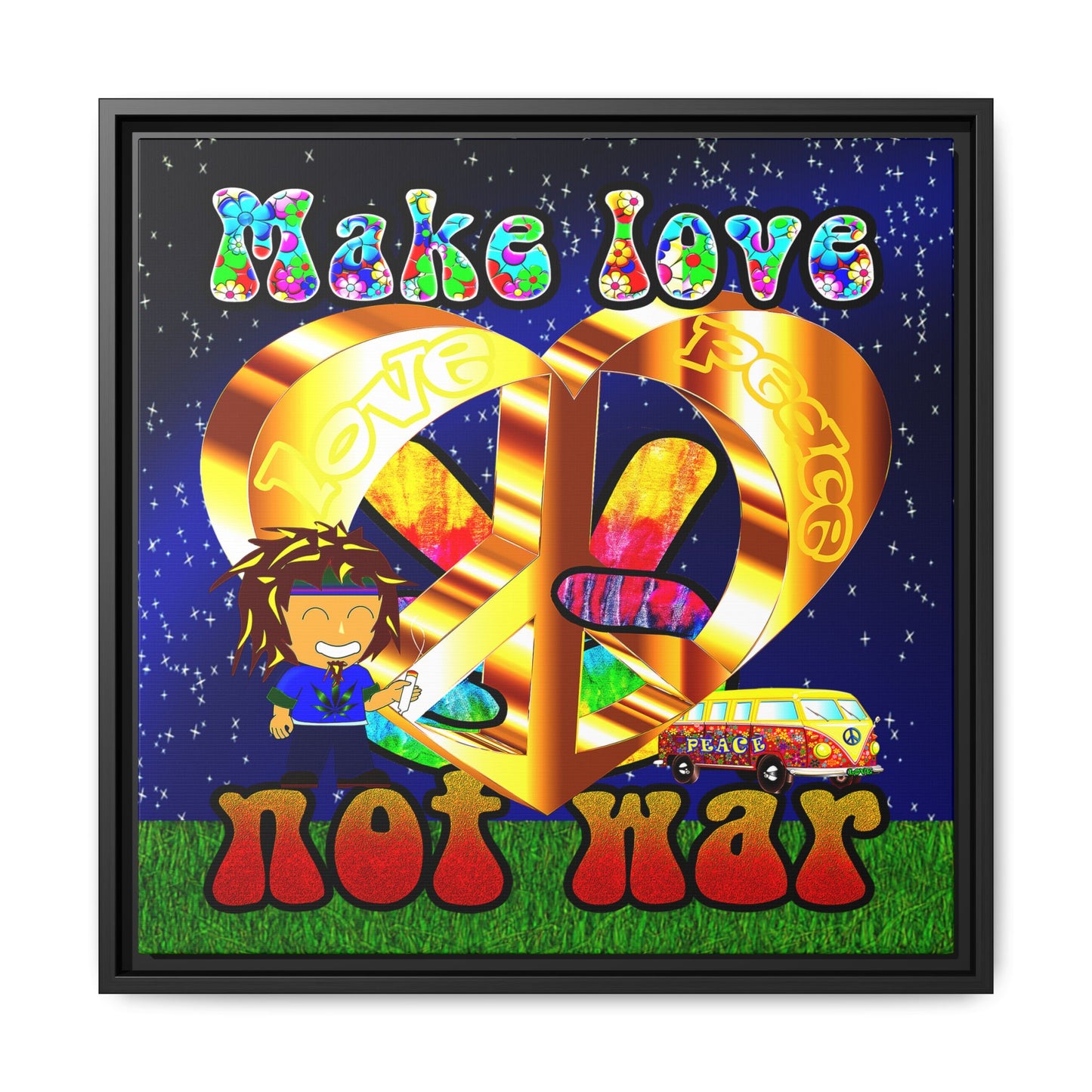 love peace - framed canvas art ('snoops' background)