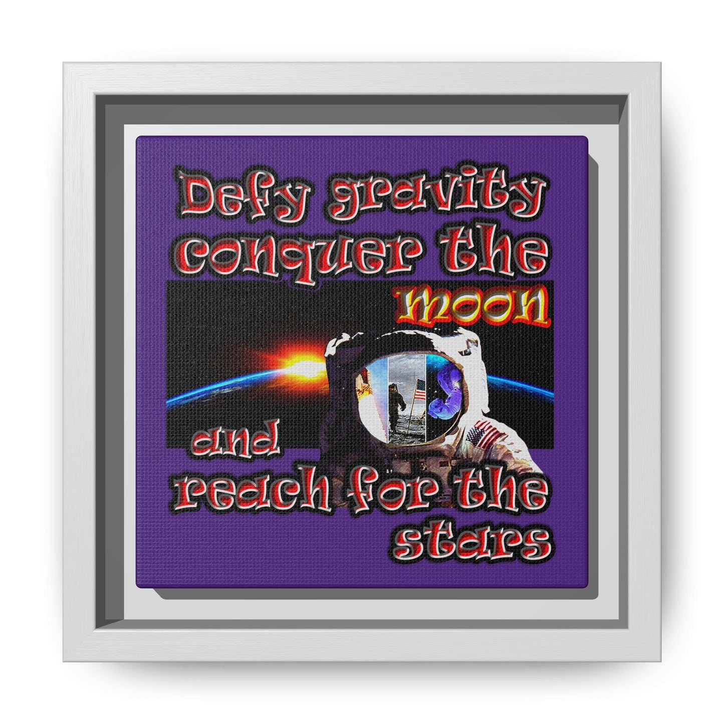 defy conquer reach - framed canvas art (purple)