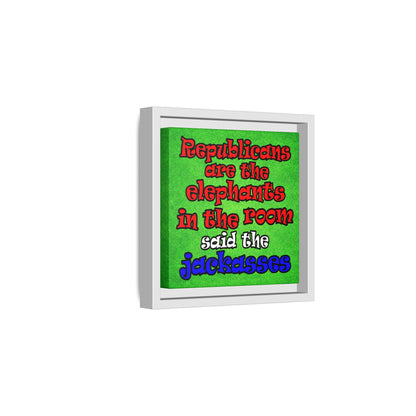 donkeys and elephants - framed canvas art (green turf)