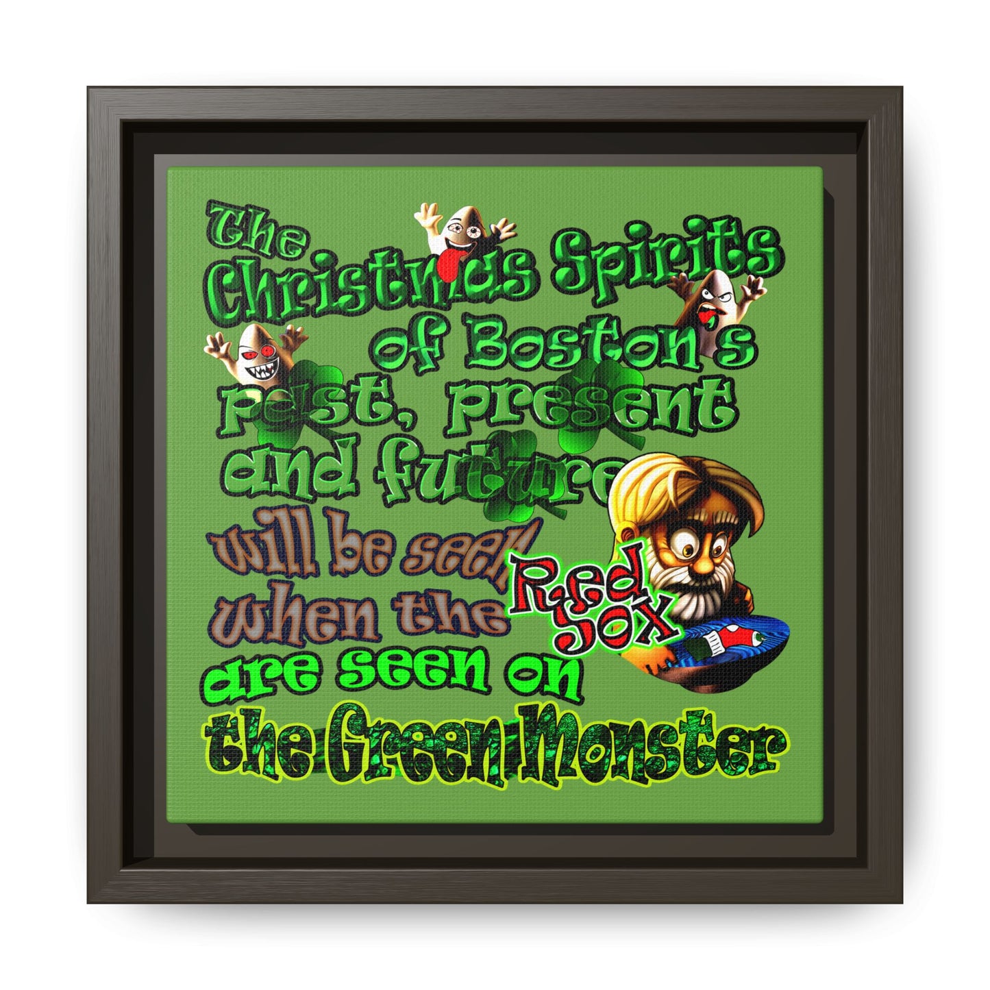 christmas spirits of boston - framed canvas art (green)