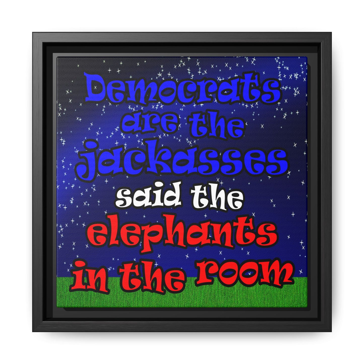 donkeys and elephants - framed canvas art ('snoops' background)