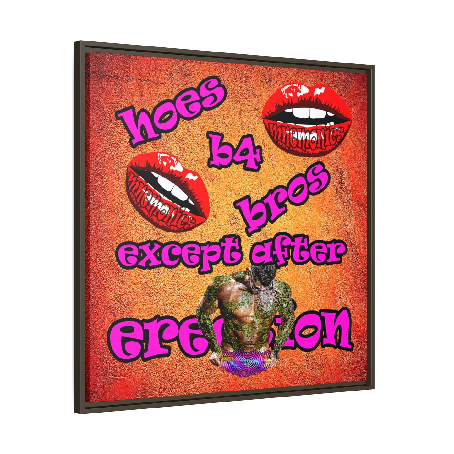 hoes b4 bros - framed canvas art (burnt orange)