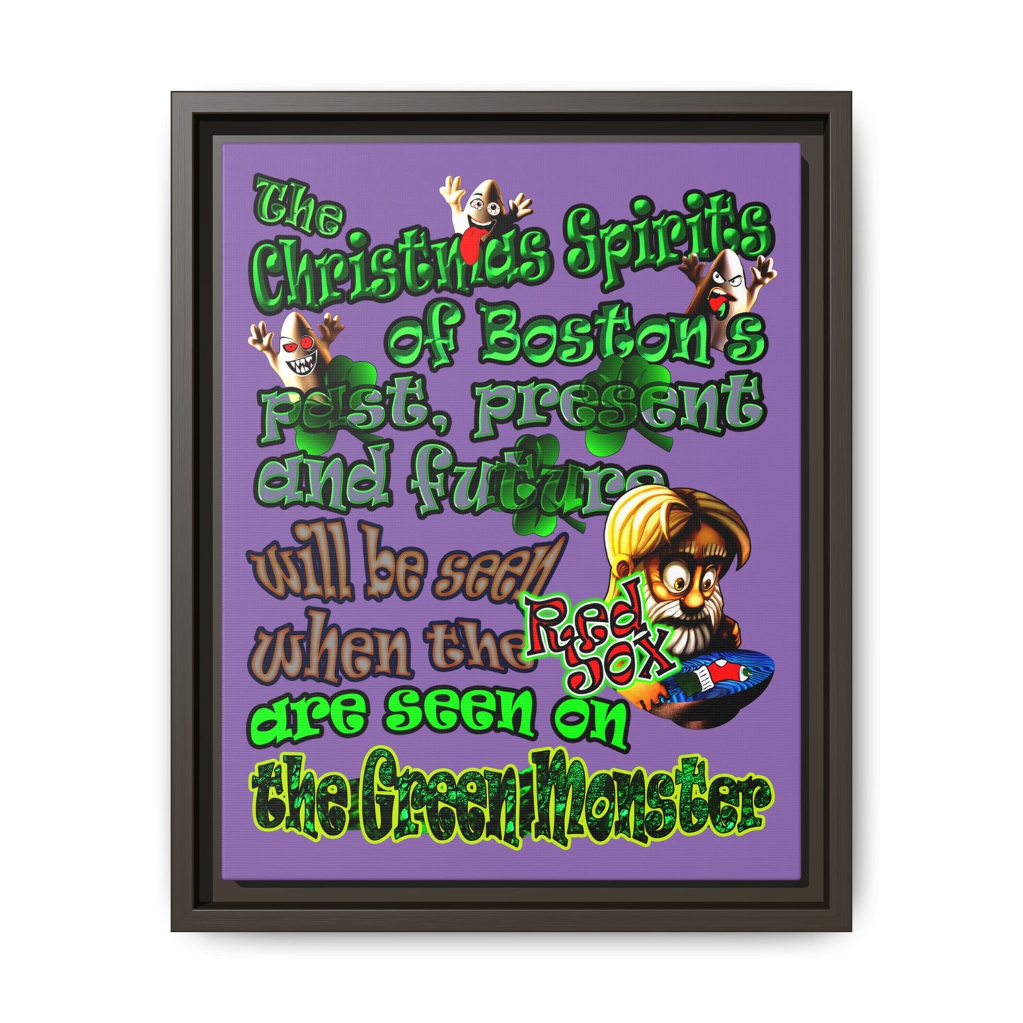 christmas spirits of boston - framed canvas art (light purple)