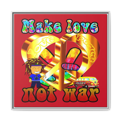 love peace - framed canvas art (dark red)