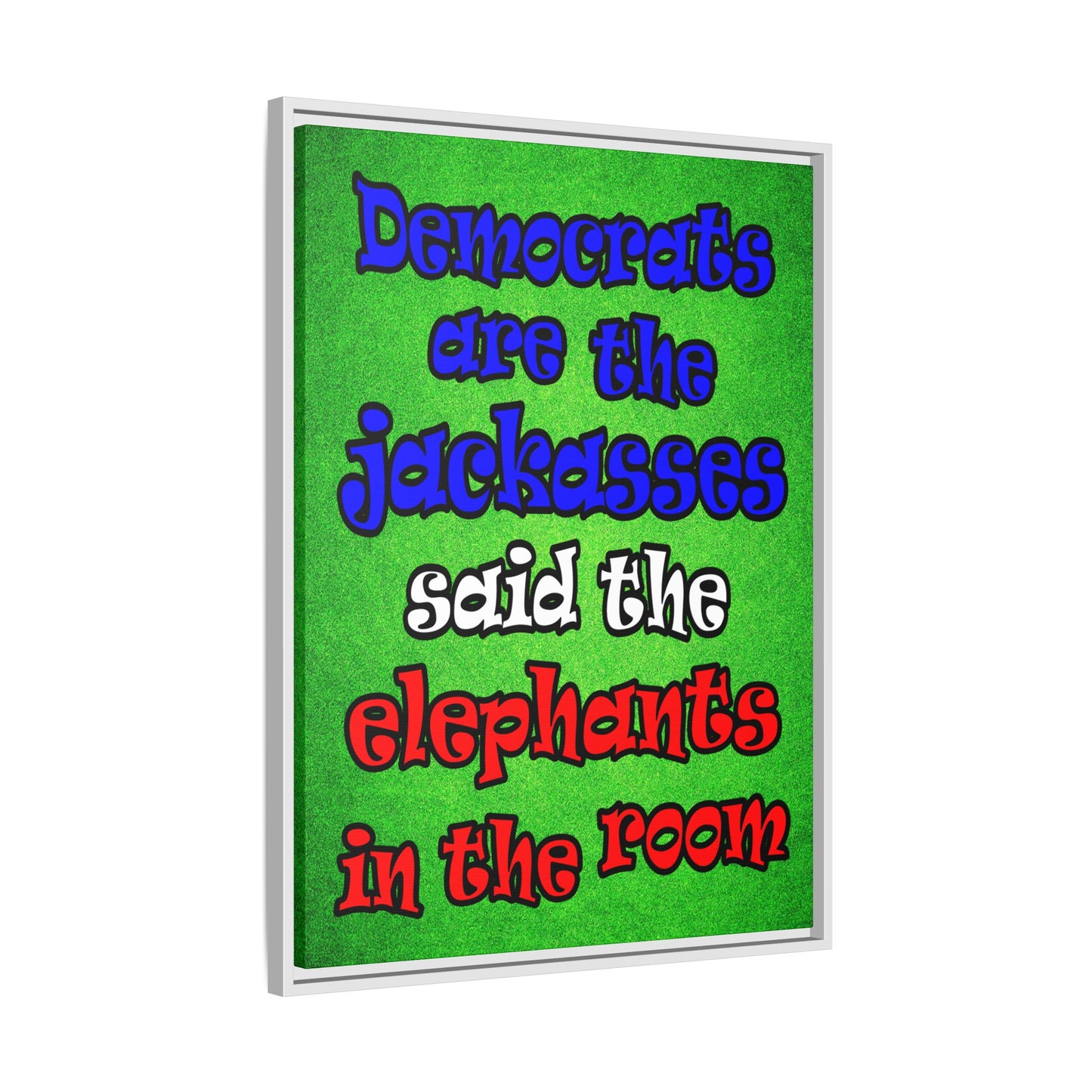 donkeys and elephants - framed canvas art (green turf)
