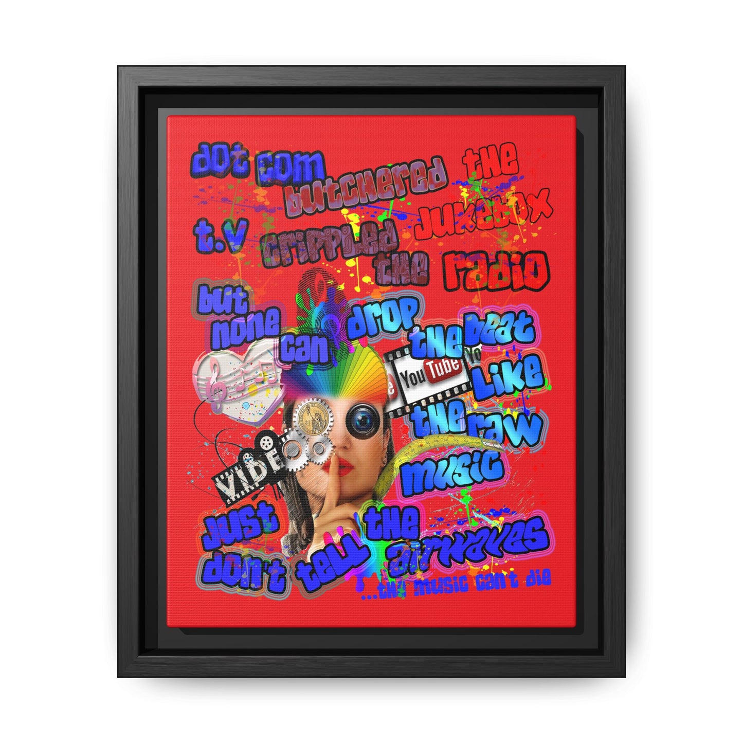 drop the beat - framed canvas art (red)
