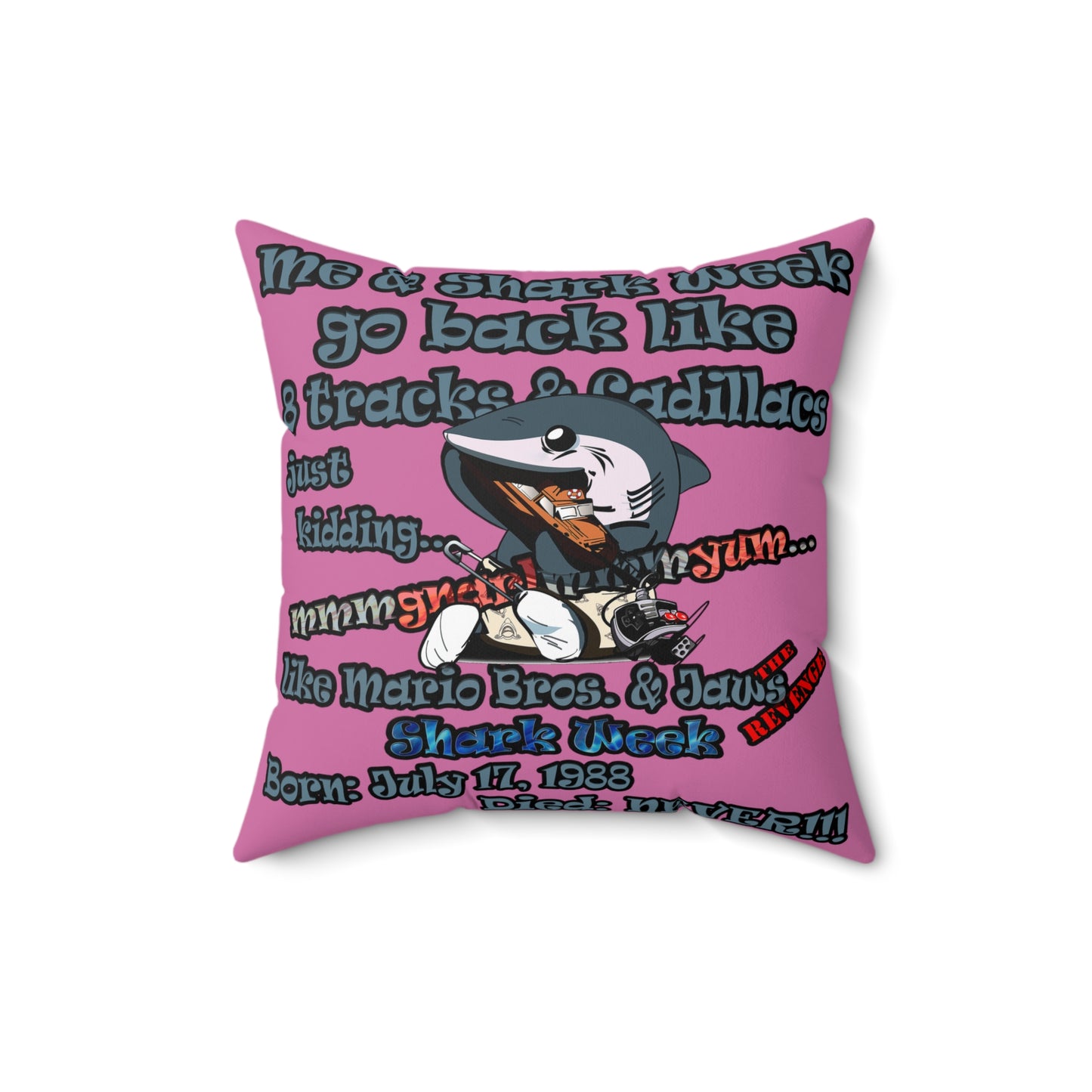 shark week - Spun Polyester Square Pillow - (light pink)
