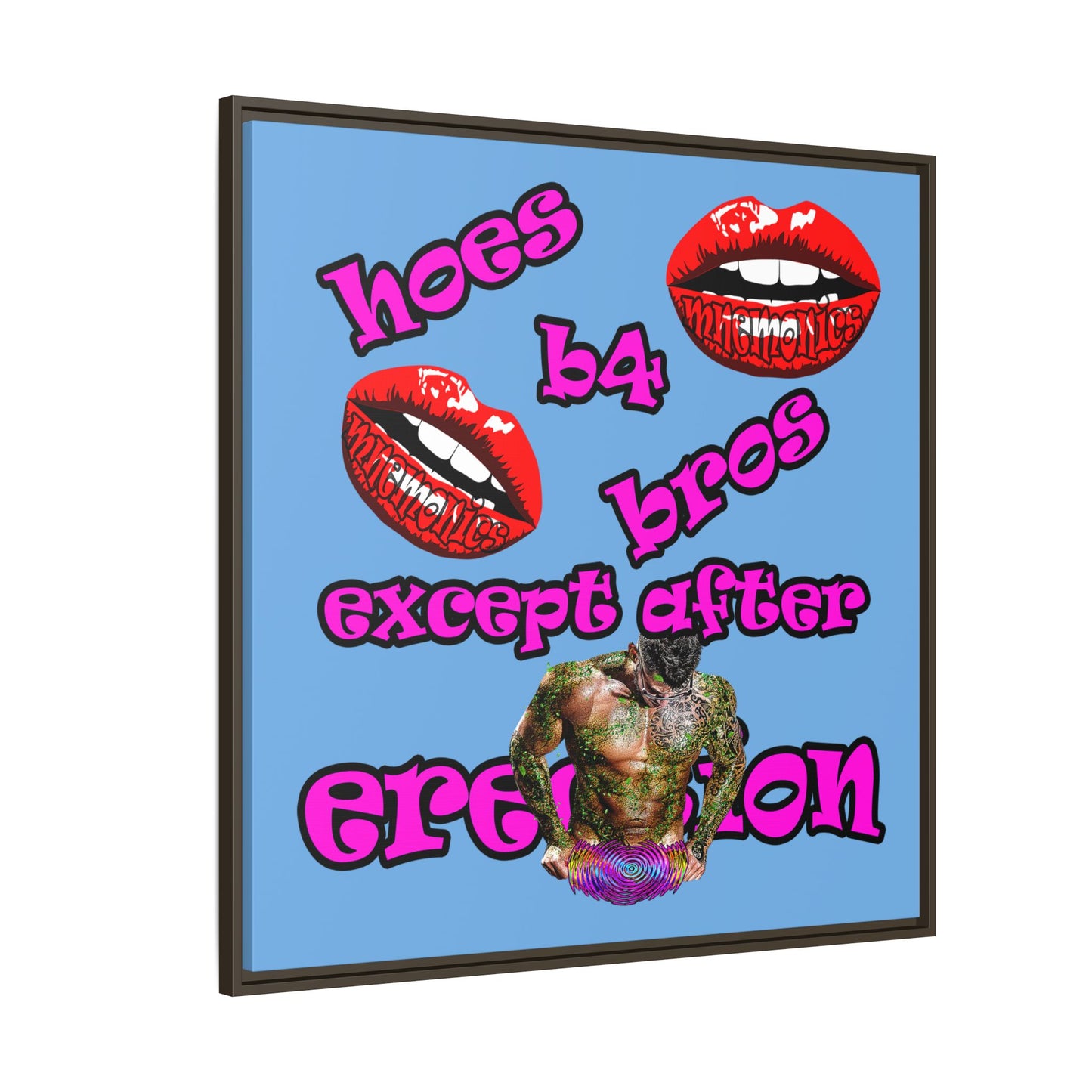 hoes b4 bros - framed canvas art (light blue)