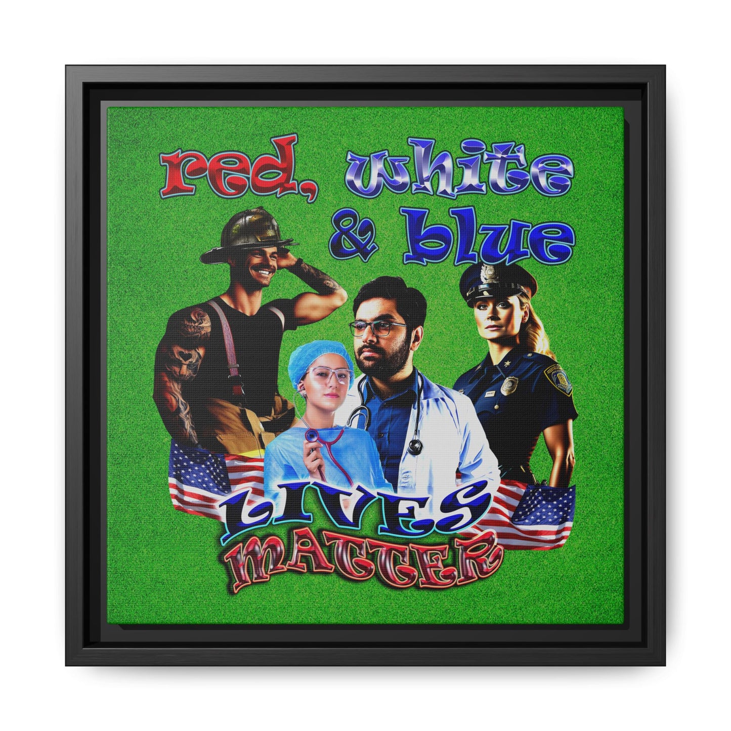 rw&b lives matter - framed canvas art (green turf)