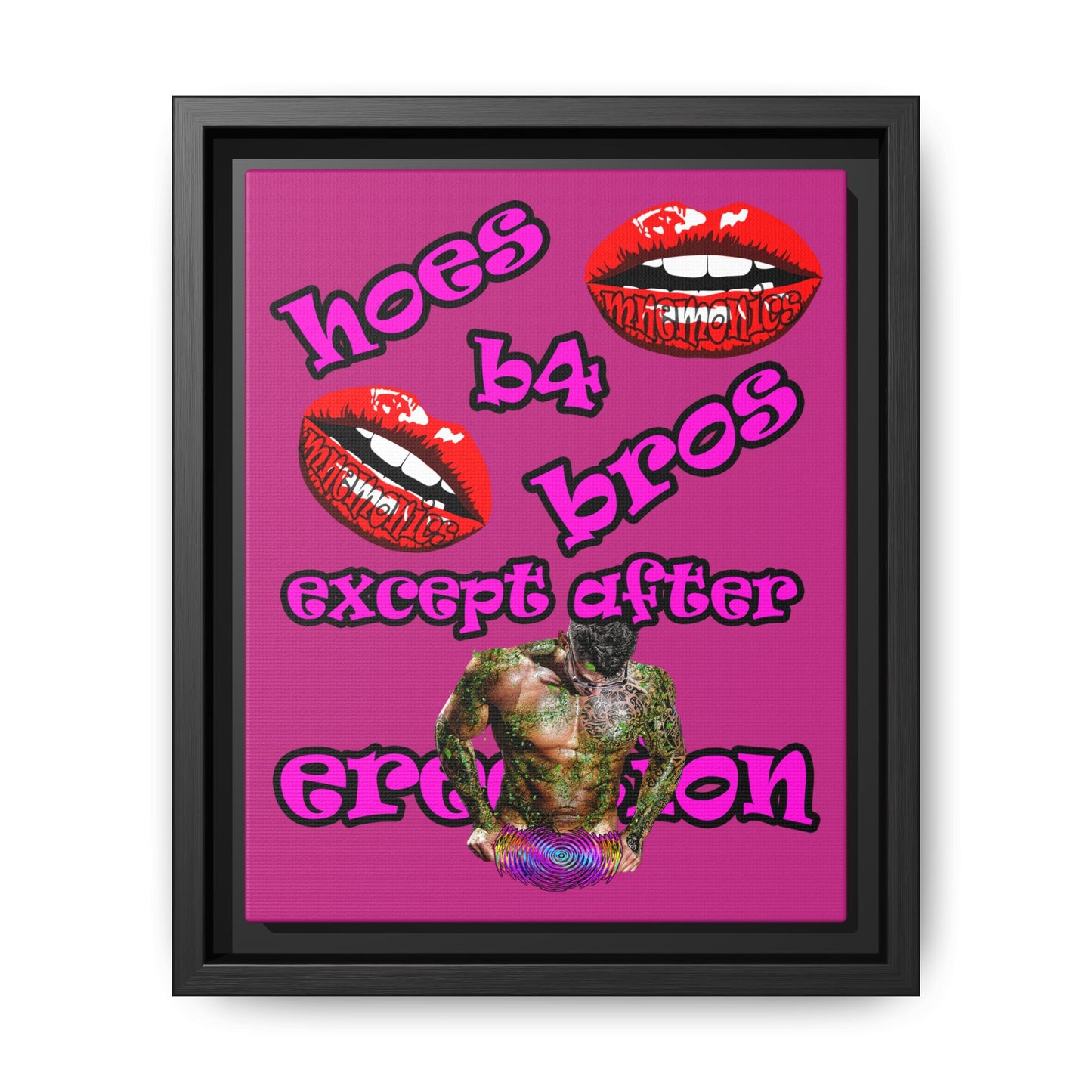 hoes b4 bros - framed canvas art (pink)