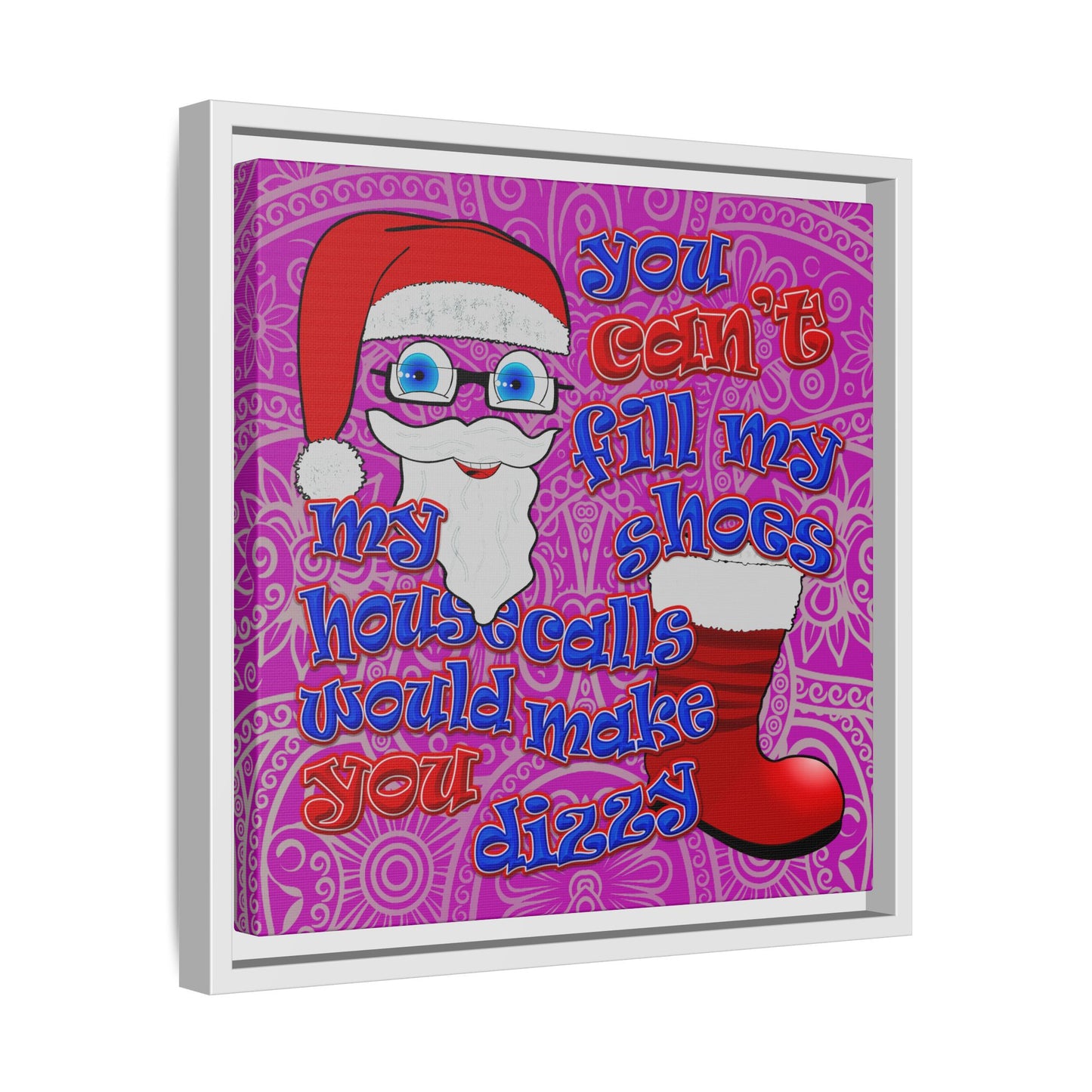 santa's shoes - framed canvas art (pink swirl)