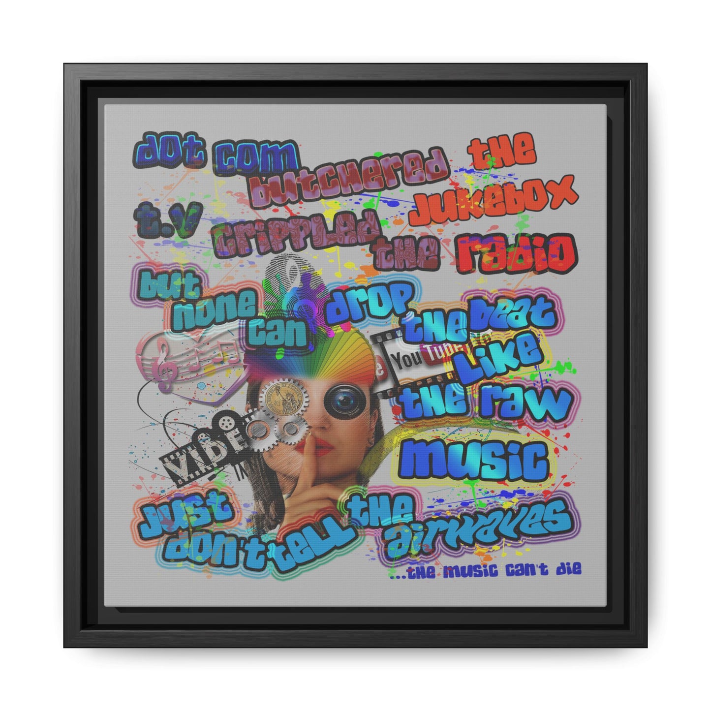 drop the beat - framed canvas art (light grey)