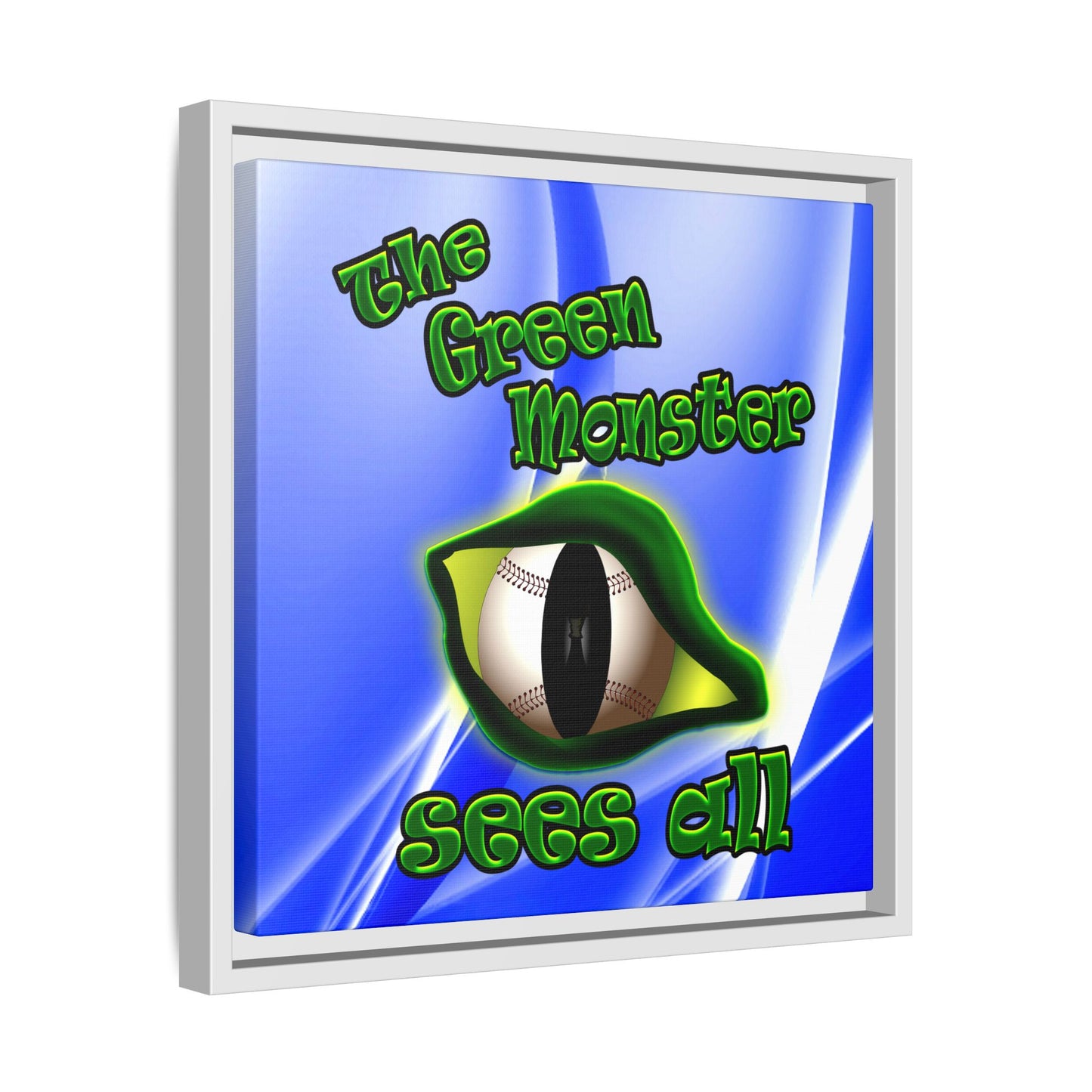 green monster - framed canvas art (blue-white wave)