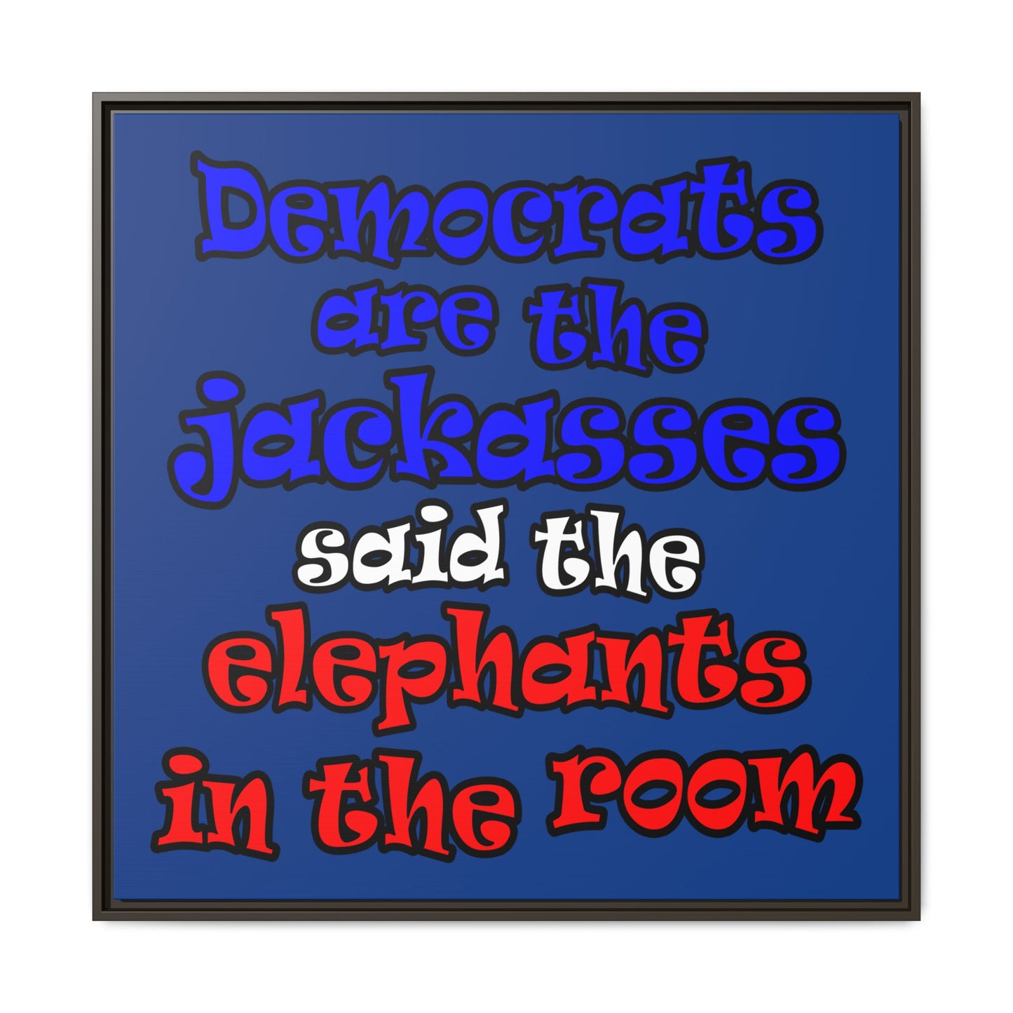 donkeys and elephants - framed canvas art (dark blue)