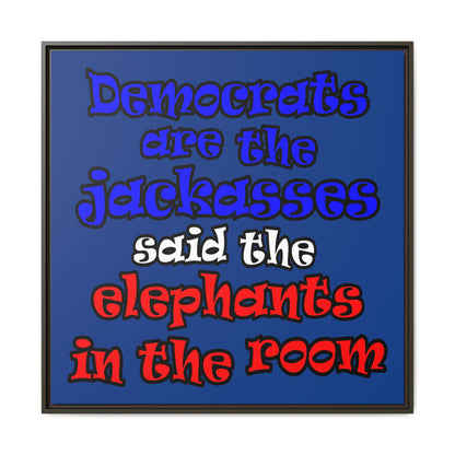 donkeys and elephants - framed canvas art (dark blue)