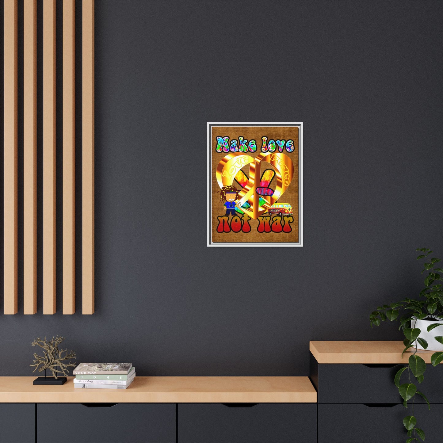 love peace - framed canvas art (brown papyrus)