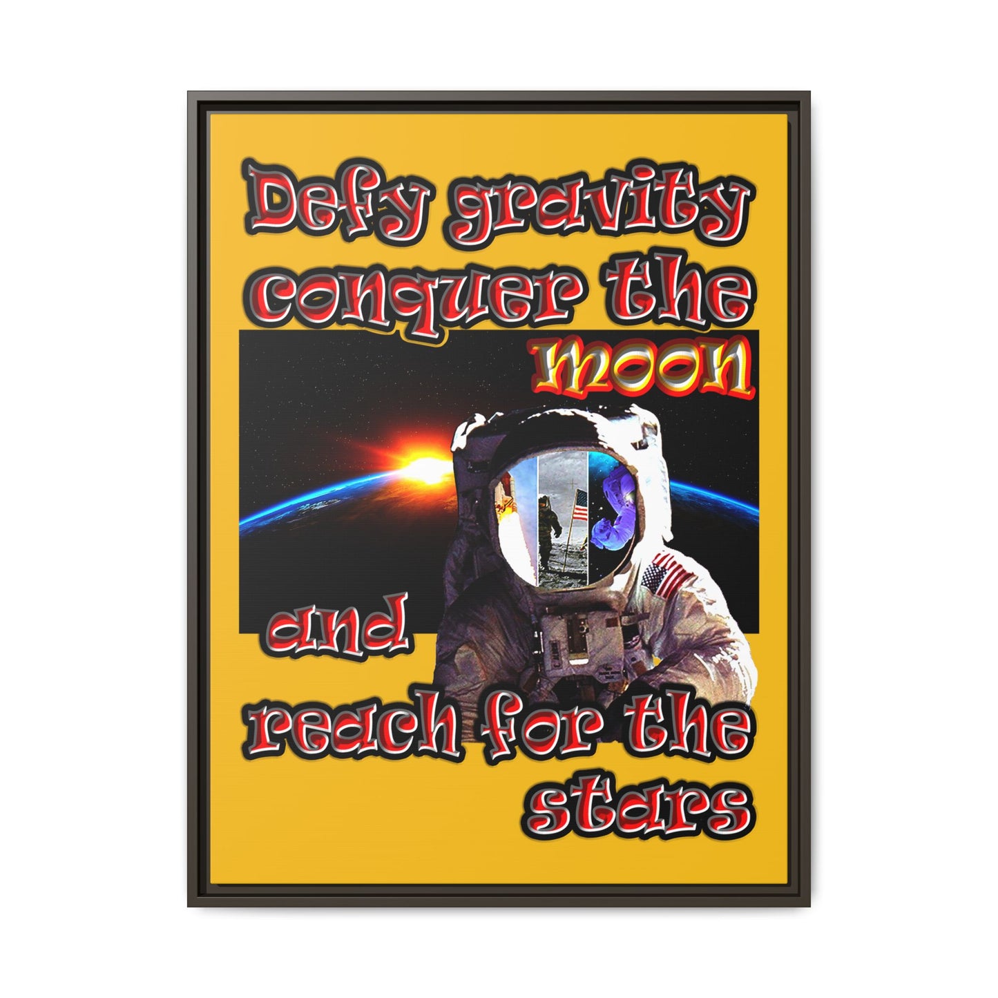 defy conquer reach - framed canvas art (yellow)