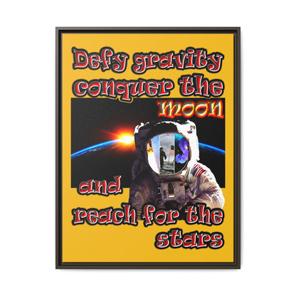 defy conquer reach - framed canvas art (yellow)