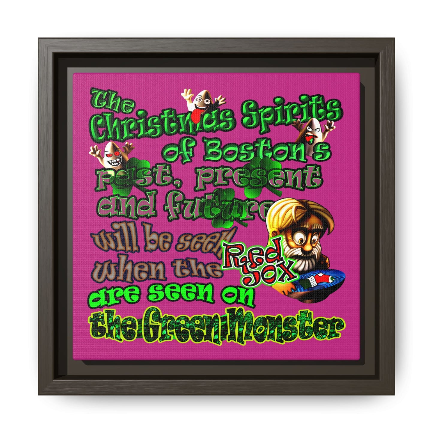 christmas spirits of boston - framed canvas art (pink)