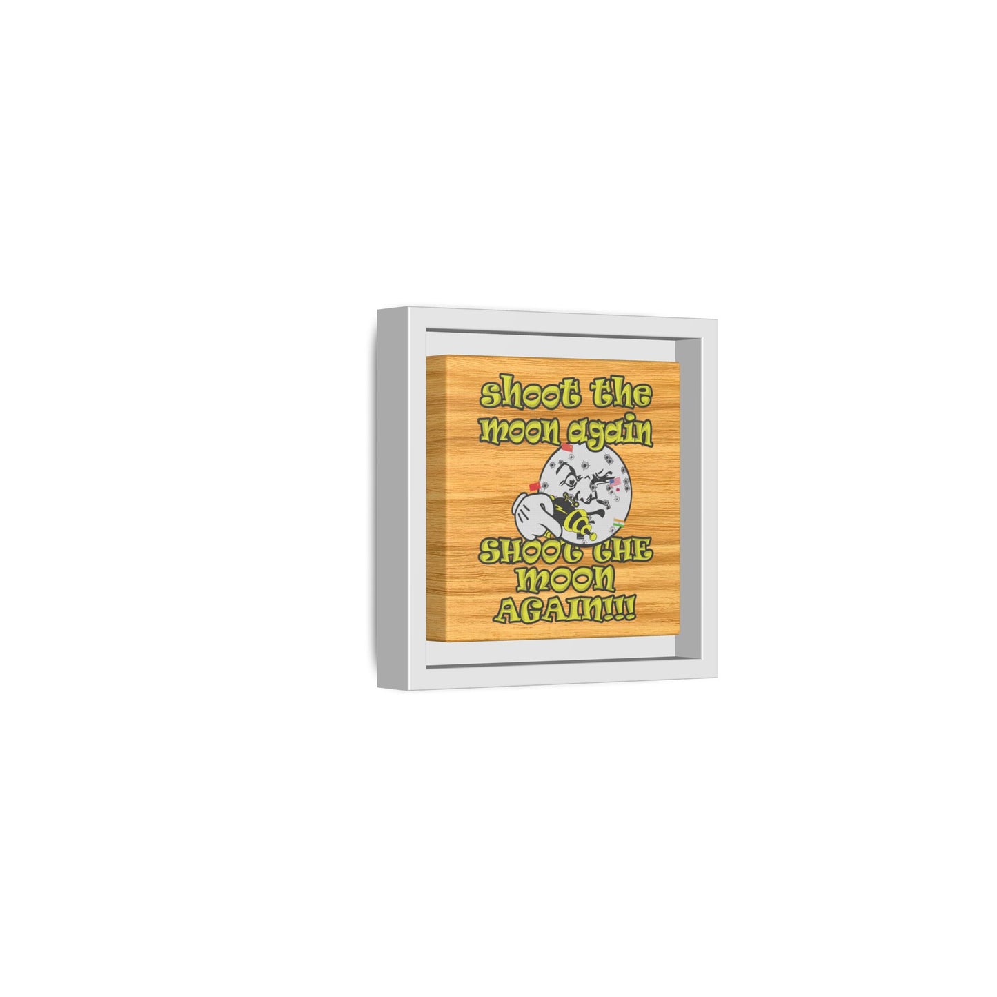 shoot the moon again - framed canvas art (butterscotch wood finish)