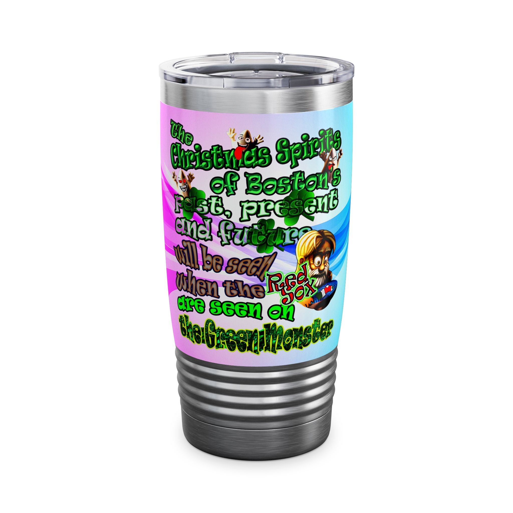 christmas spirits of boston - Ringneck Tumbler, 20oz (light blue-pink wave)