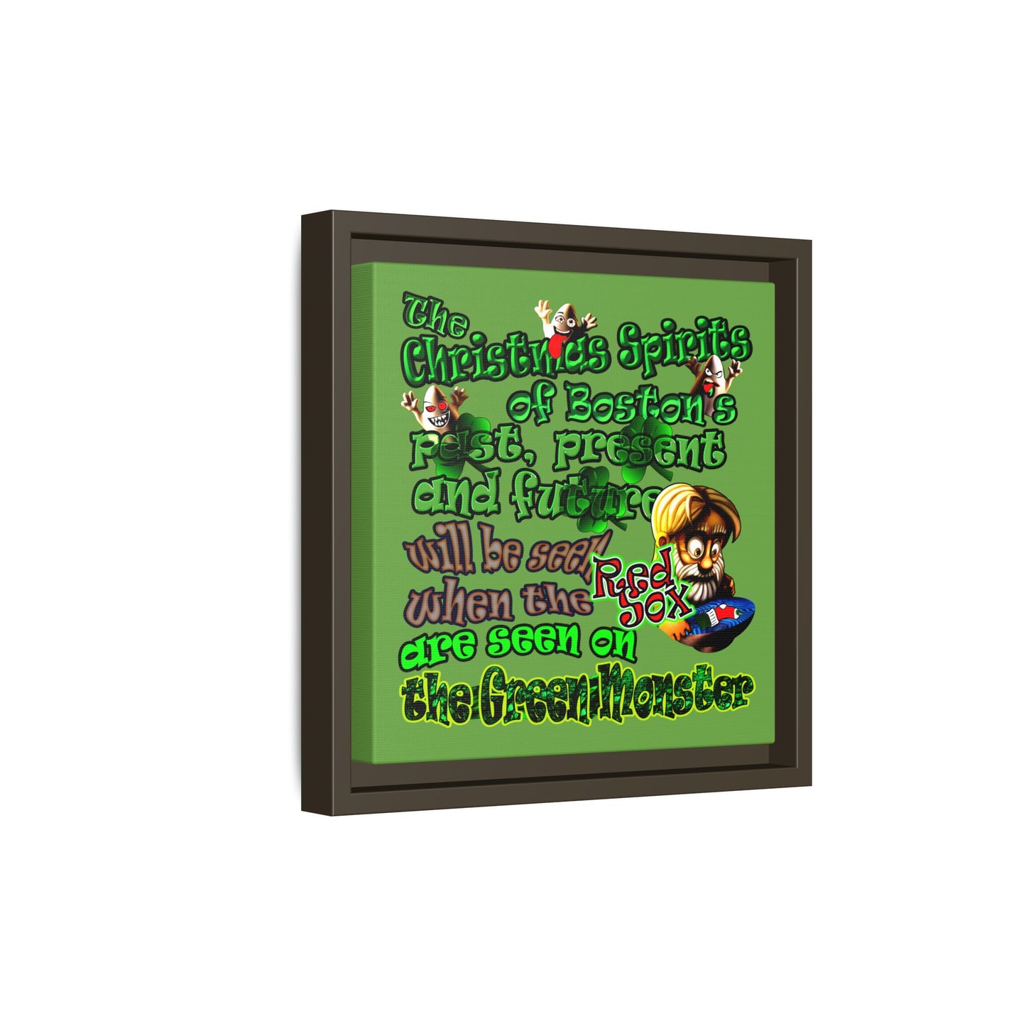 christmas spirits of boston - framed canvas art (green)