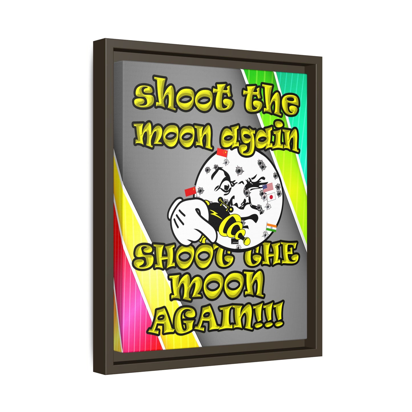 shoot the moon again - framed canvas art (rainbow split)