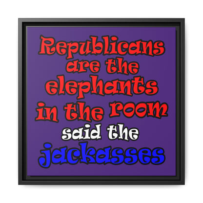 donkeys and elephants - framed canvas art (purple)