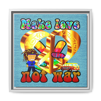 love peace - framed canvas art (faded blue)