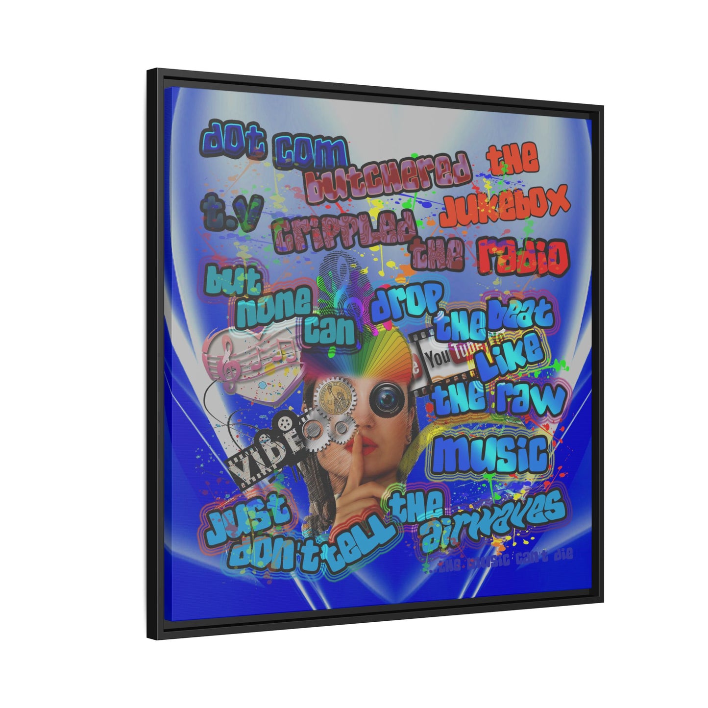 drop the beat - framed canvas art (blue-white wave)
