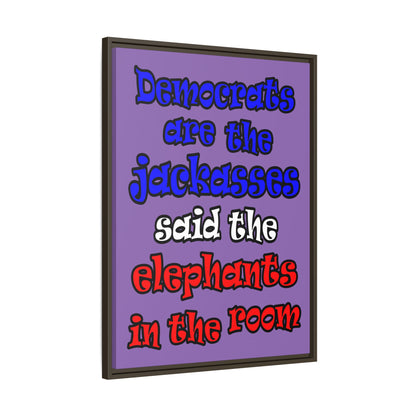 donkeys and elephants - framed canvas art (light purple)
