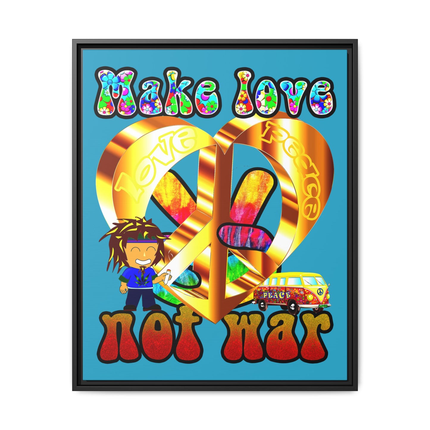 love peace - framed canvas art (turquoise)