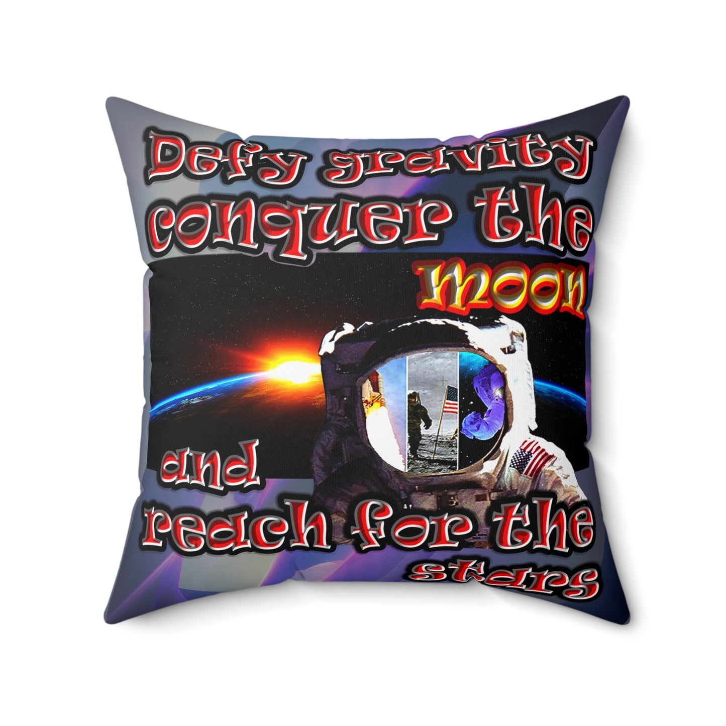 defy conquer reach - Spun Polyester Square Pillow - (grey-pink wave)