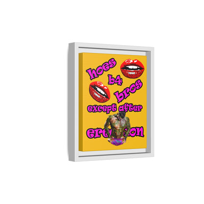 hoes b4 bros - framed canvas art (yellow)