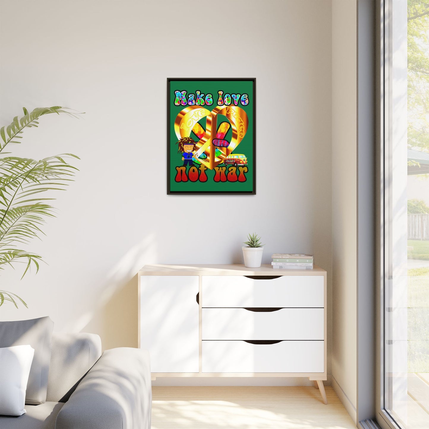love peace - framed canvas art (dark green)