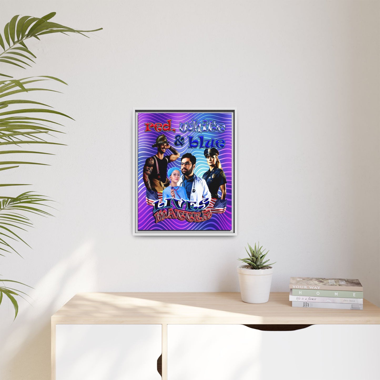 rw&b lives matter - framed canvas art (purple wave)
