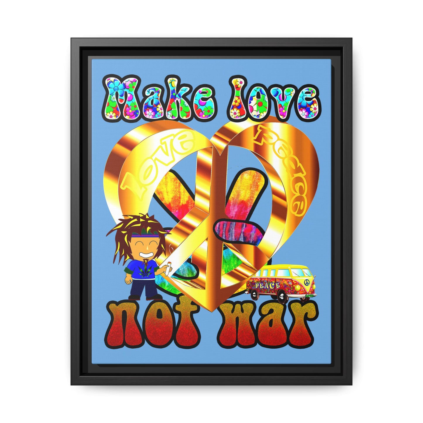 love peace - framed canvas art (light blue)