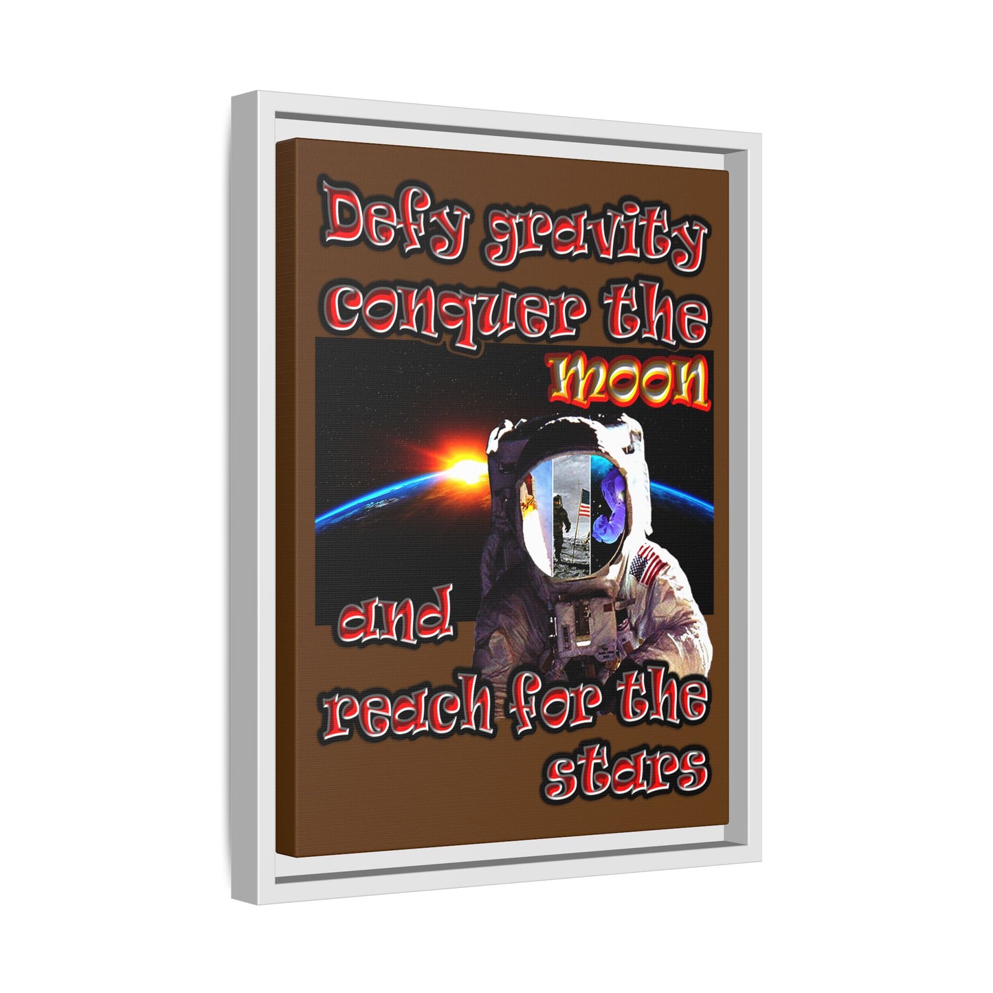 defy conquer reach - framed canvas art (brown)