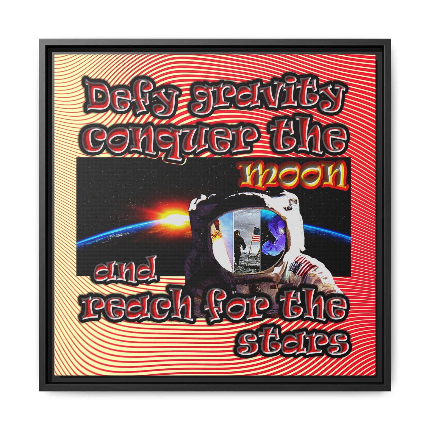 defy conquer reach - framed canvas art (yellow-orange wave)