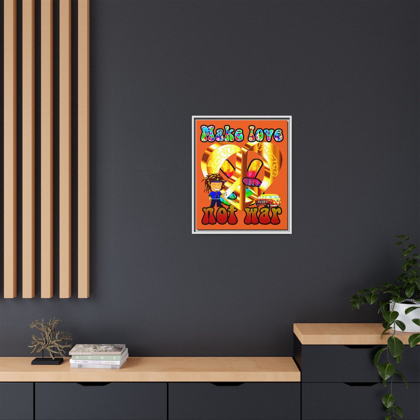 love peace - framed canvas art (orange)