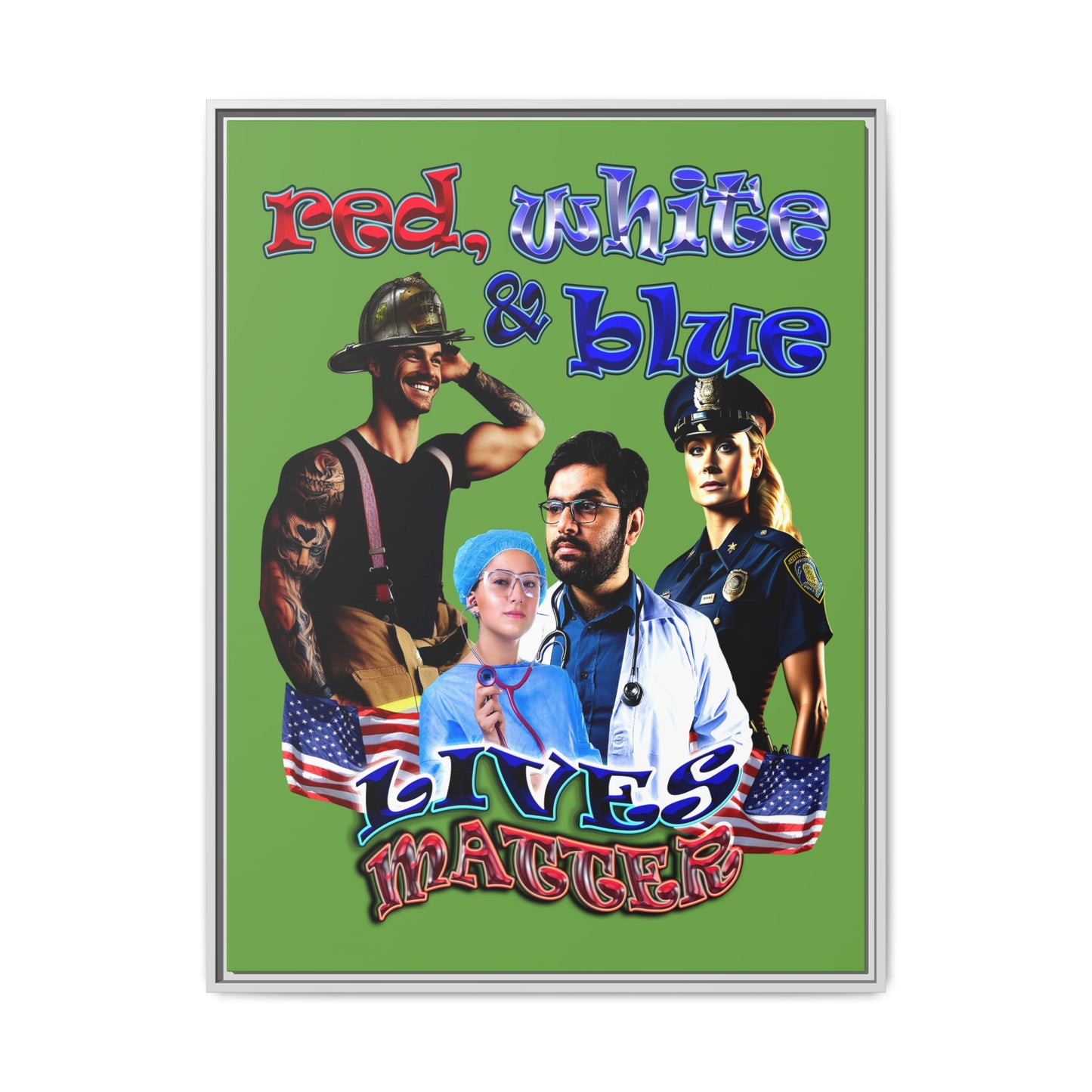 rw&b lives matter - framed canvas art (green)