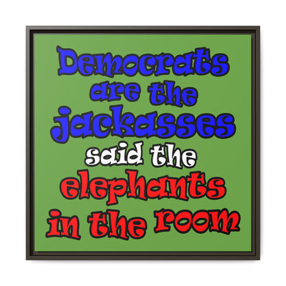 donkeys and elephants - framed canvas art (green)