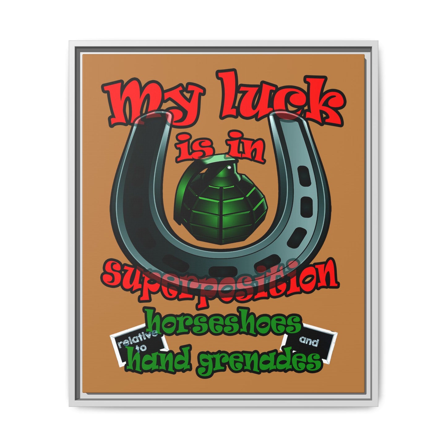 my luck - framed canvas art (light brown)