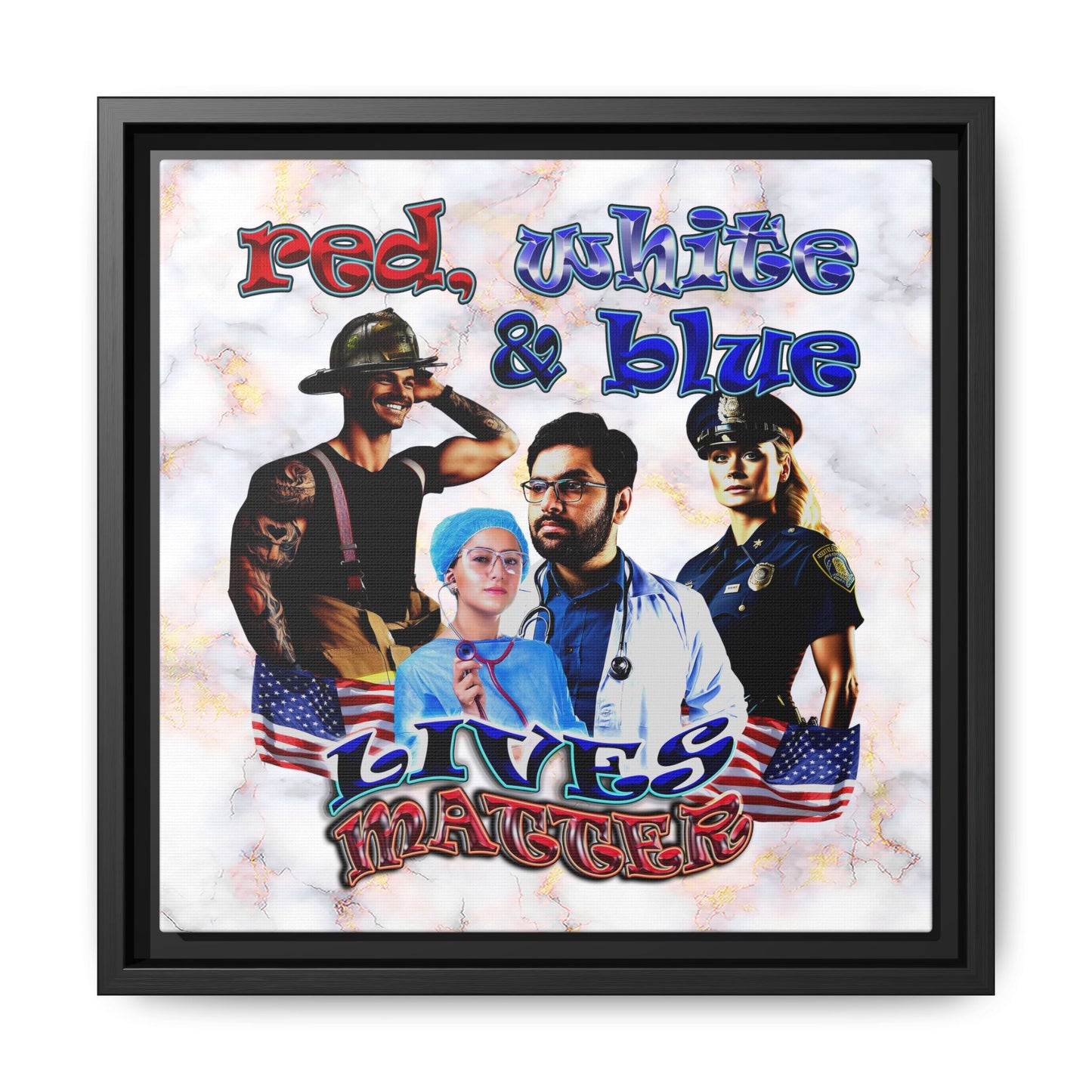 rw&b lives matter - framed canvas art (white marble)