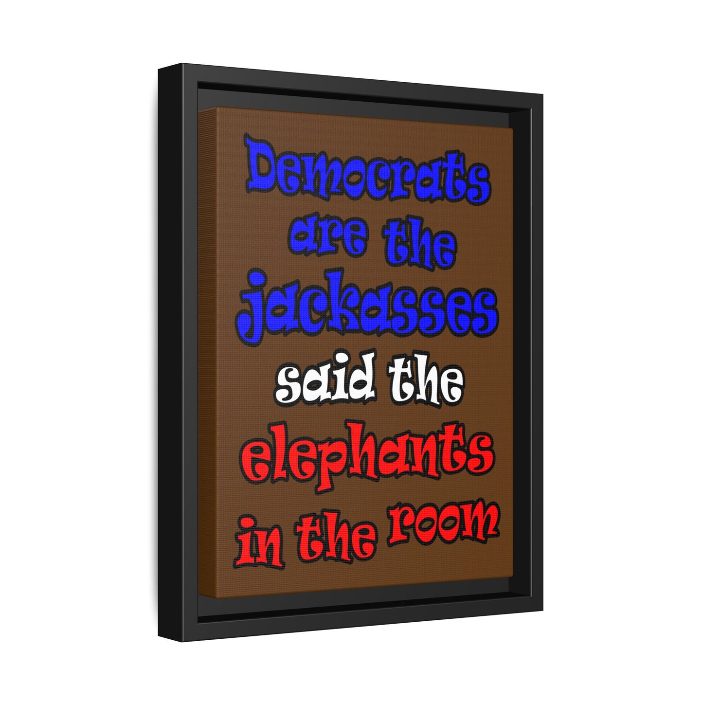 donkeys and elephants - framed canvas art (brown)