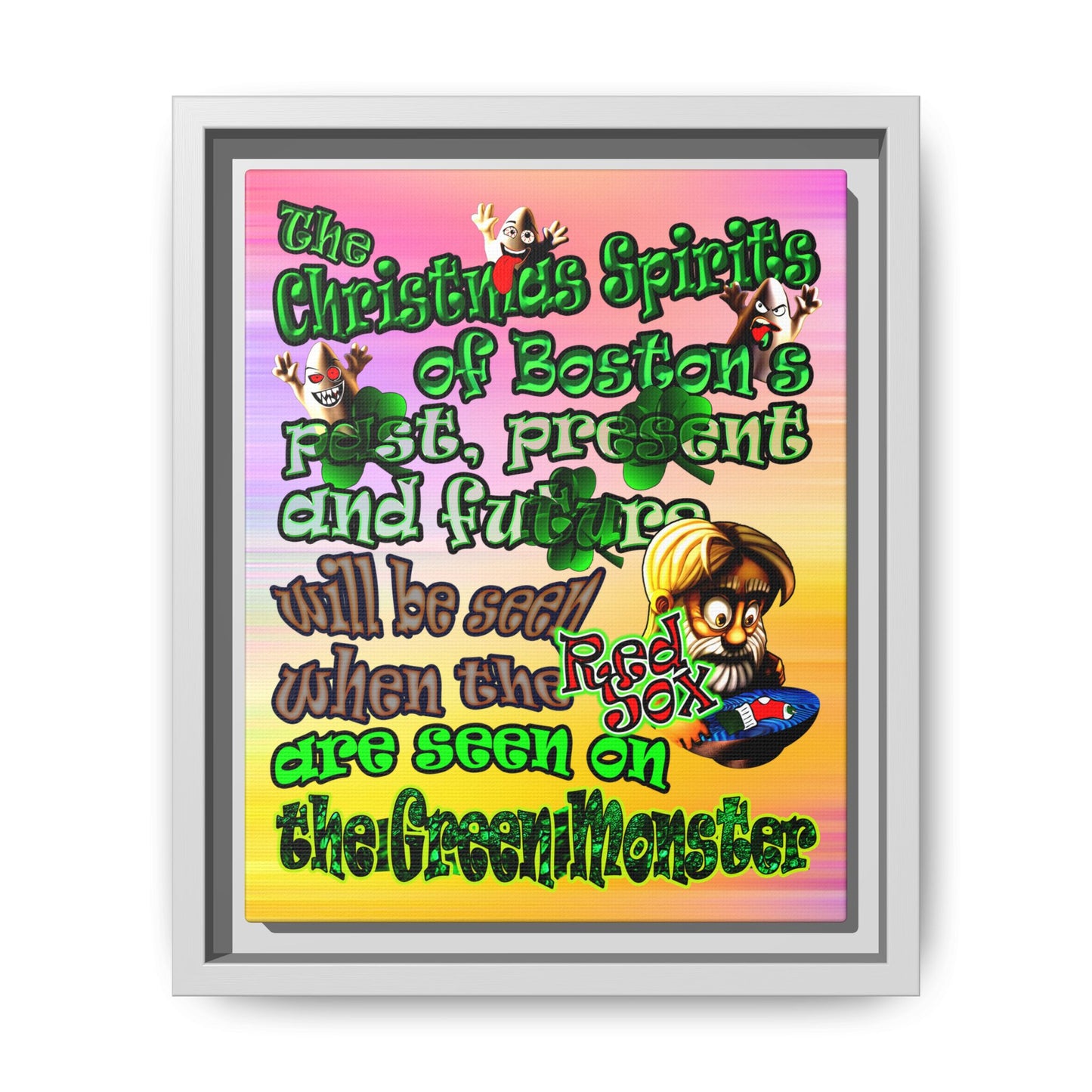 christmas spirits of boston - framed canvas art (color blur)