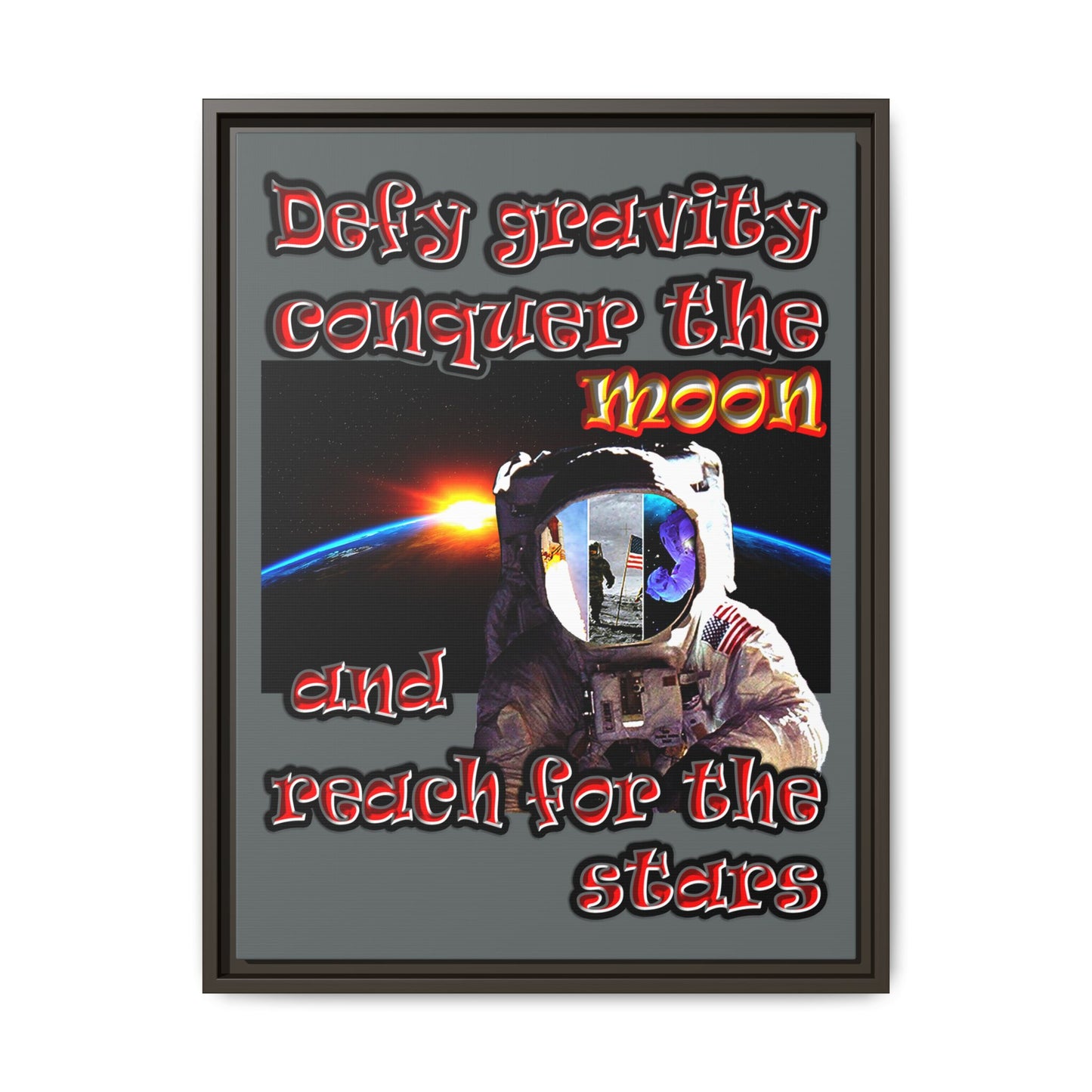 defy conquer reach - framed canvas art (dark grey)
