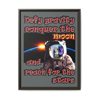 defy conquer reach - framed canvas art (dark grey)