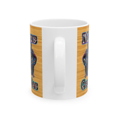 em cee squared - White Mug (butterscotch wood finish)