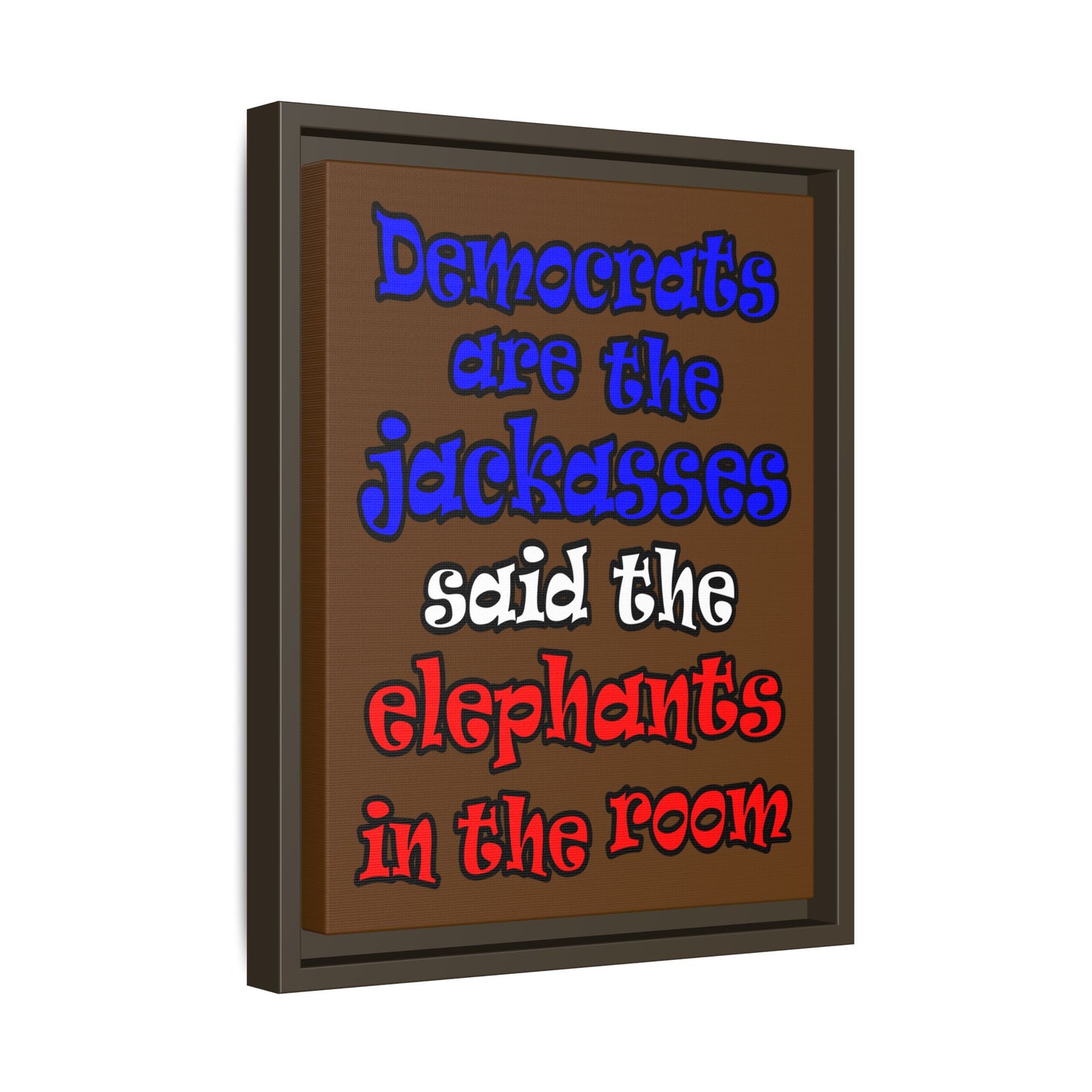 donkeys and elephants - framed canvas art (brown)